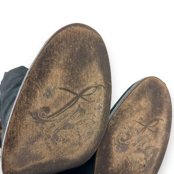 FREE PEOPLE knee high black suede riding boots with braided leather trim - Picture 9 of 16